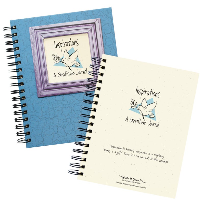 Write it Down series by Journals Unlimited, Guided Journal, Inspirations, A Gratitude Journal, Full-size 7.5"x 9", Blue Hard Cover, Made in USA - Image 2
